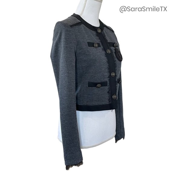 HAUTE HIPPIE Charcoal Gray Skull Crested Cropped Jacket - Picture 11 of 13